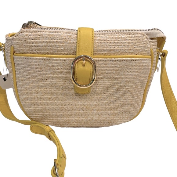 Talbots Straw Crossbody With Leather Trim Yellow Summertime Purse NWT - Picture 2 of 15